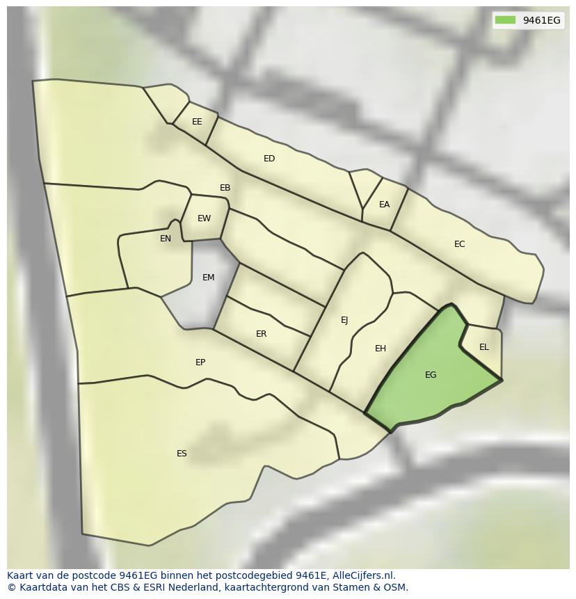 Afbeelding van het postcodegebied 9461 EG op de kaart.