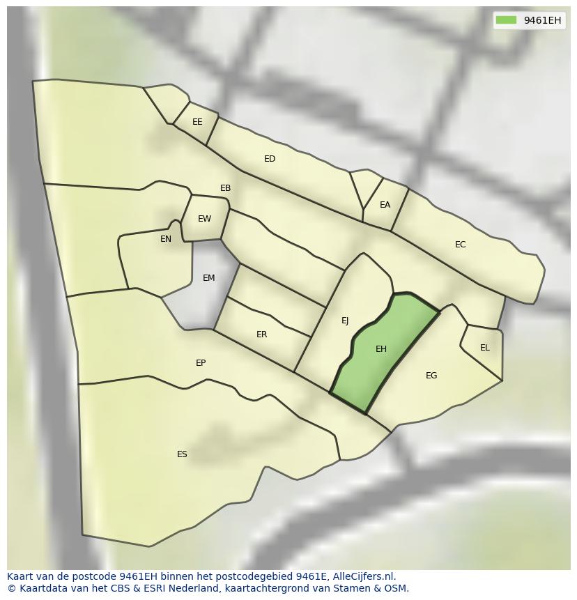 Afbeelding van het postcodegebied 9461 EH op de kaart.