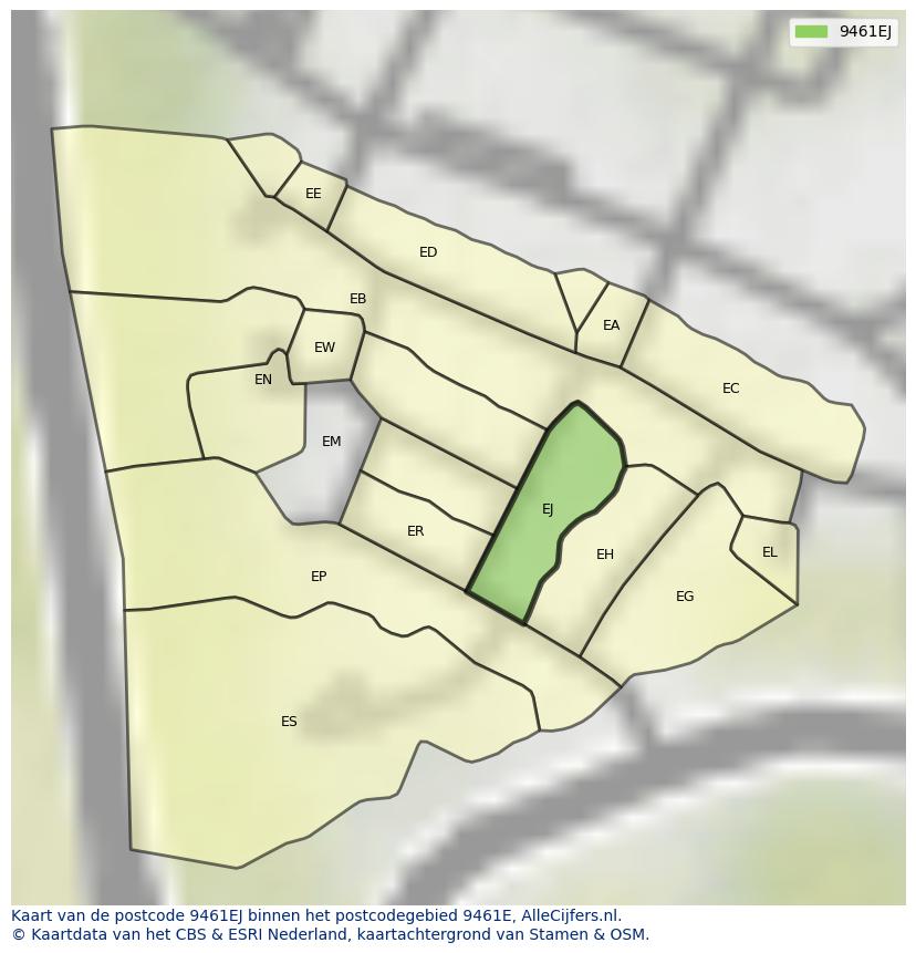 Afbeelding van het postcodegebied 9461 EJ op de kaart.