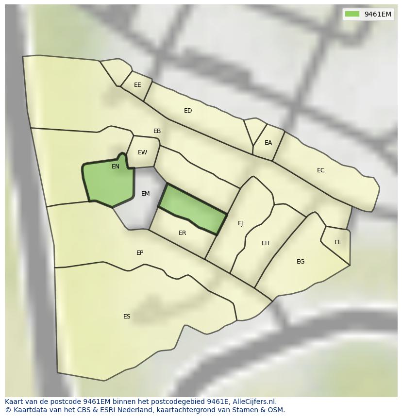Afbeelding van het postcodegebied 9461 EM op de kaart.