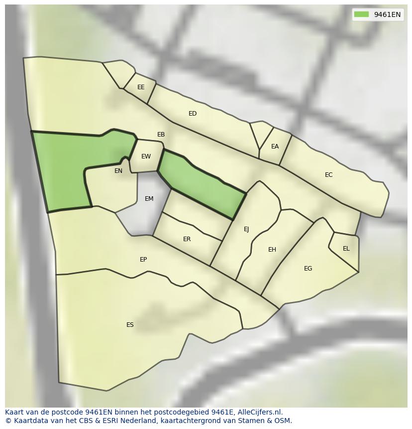 Afbeelding van het postcodegebied 9461 EN op de kaart.