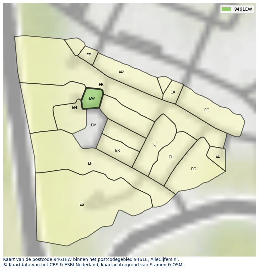Afbeelding van het postcodegebied 9461 EW op de kaart.