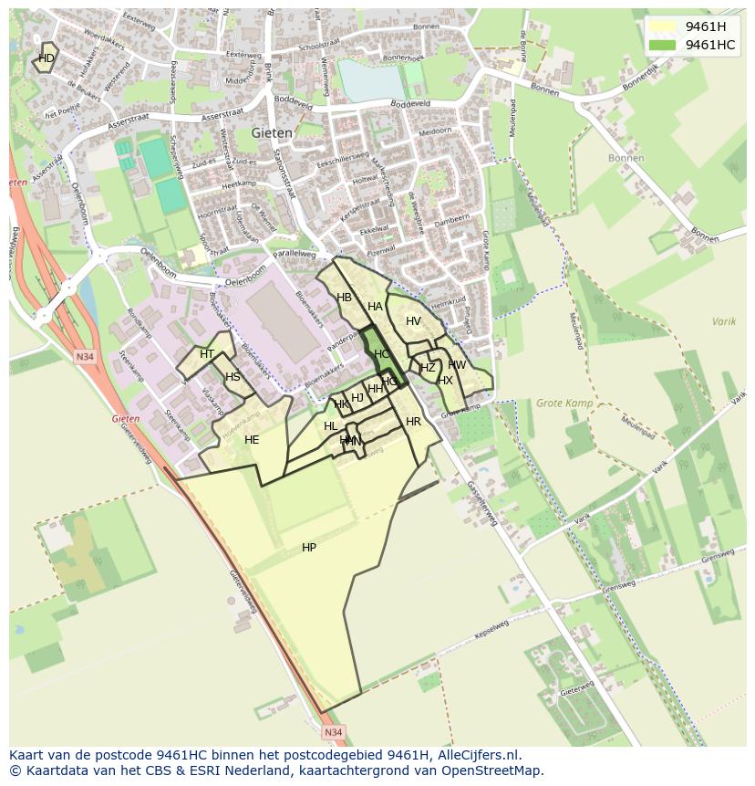 Afbeelding van het postcodegebied 9461 HC op de kaart.