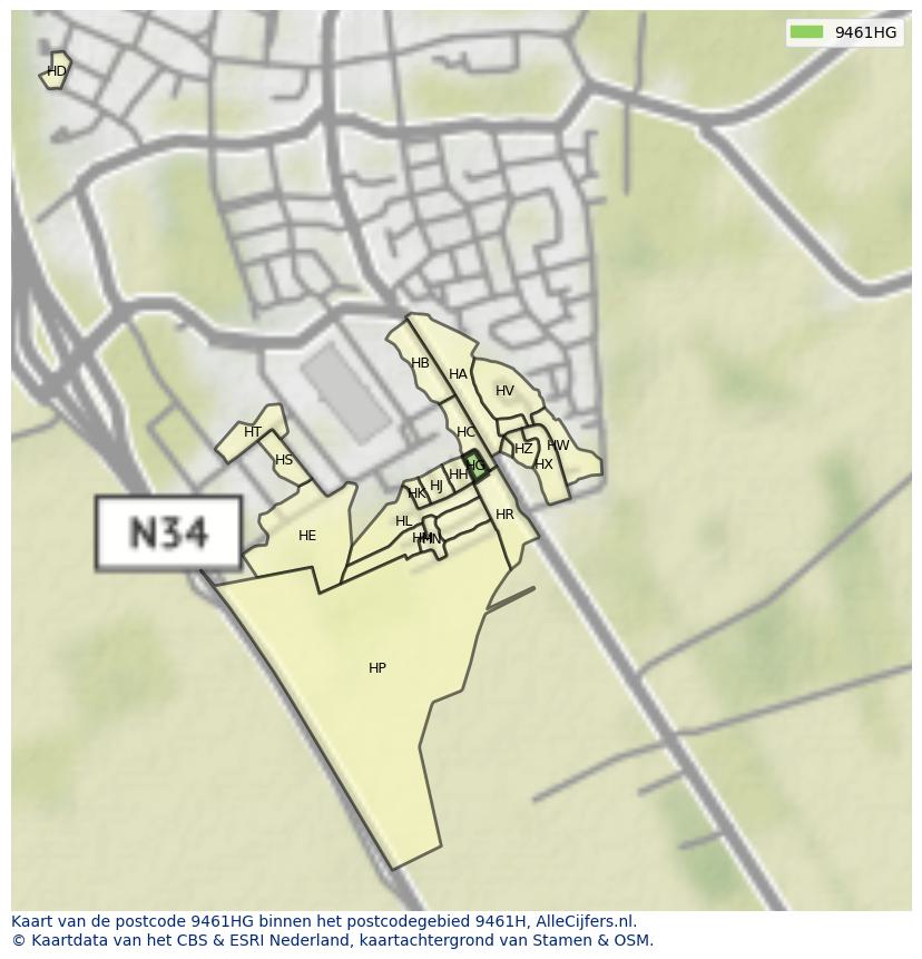Afbeelding van het postcodegebied 9461 HG op de kaart.