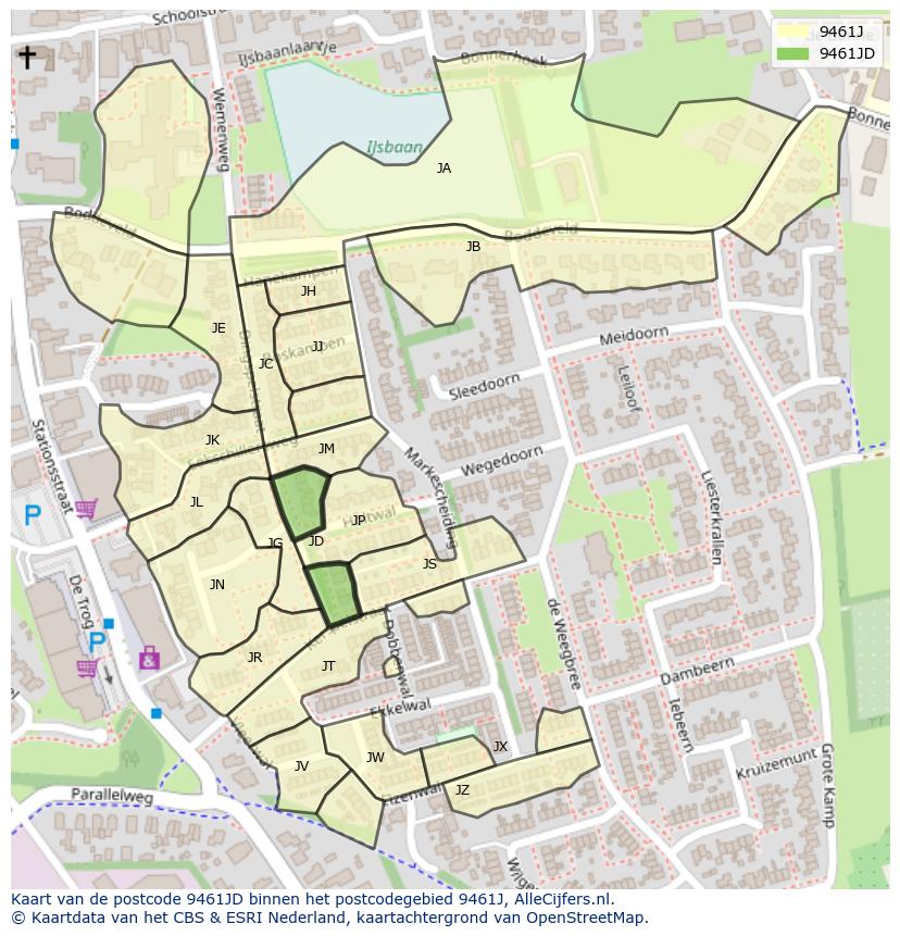Afbeelding van het postcodegebied 9461 JD op de kaart.