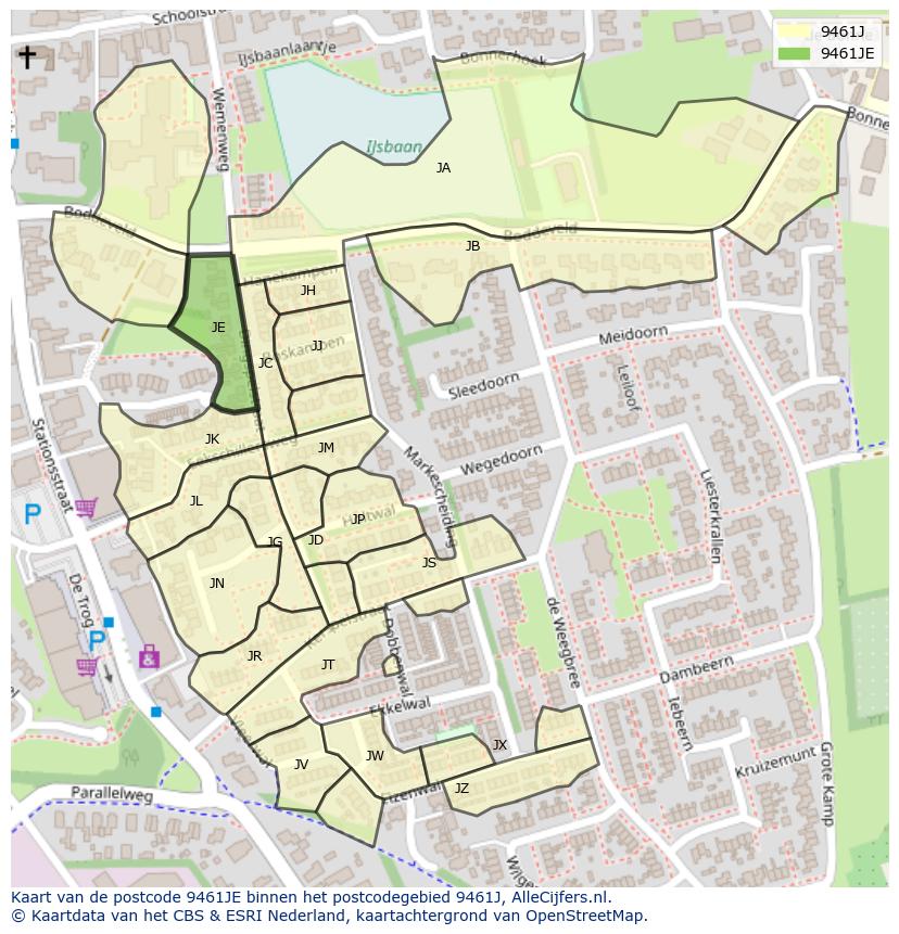 Afbeelding van het postcodegebied 9461 JE op de kaart.