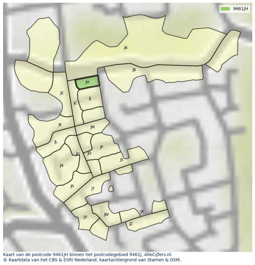 Afbeelding van het postcodegebied 9461 JH op de kaart.