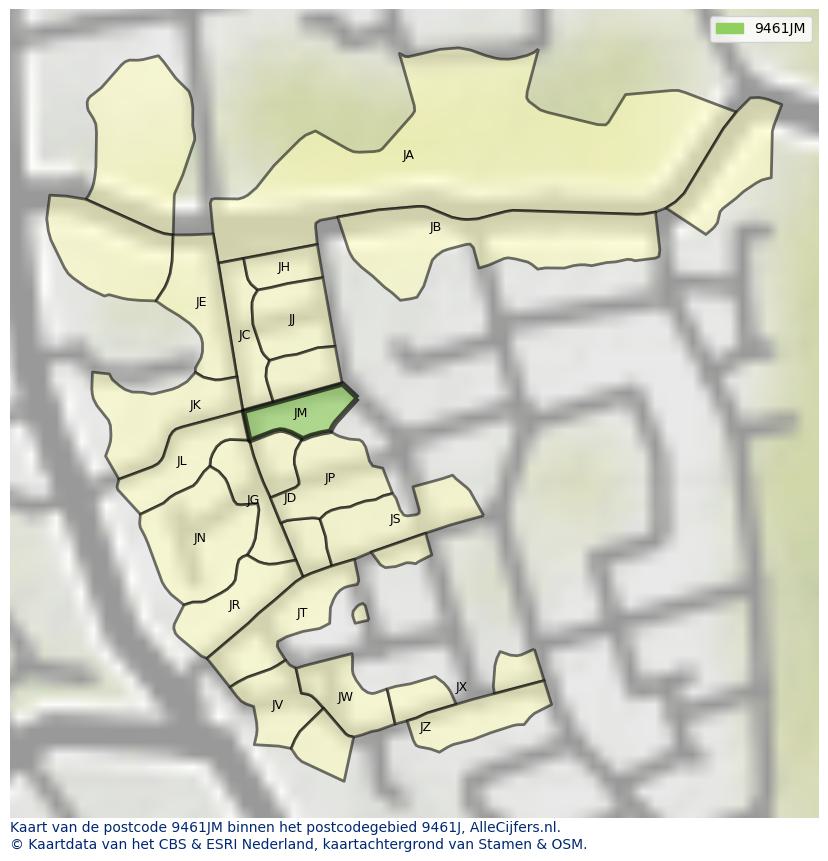 Afbeelding van het postcodegebied 9461 JM op de kaart.