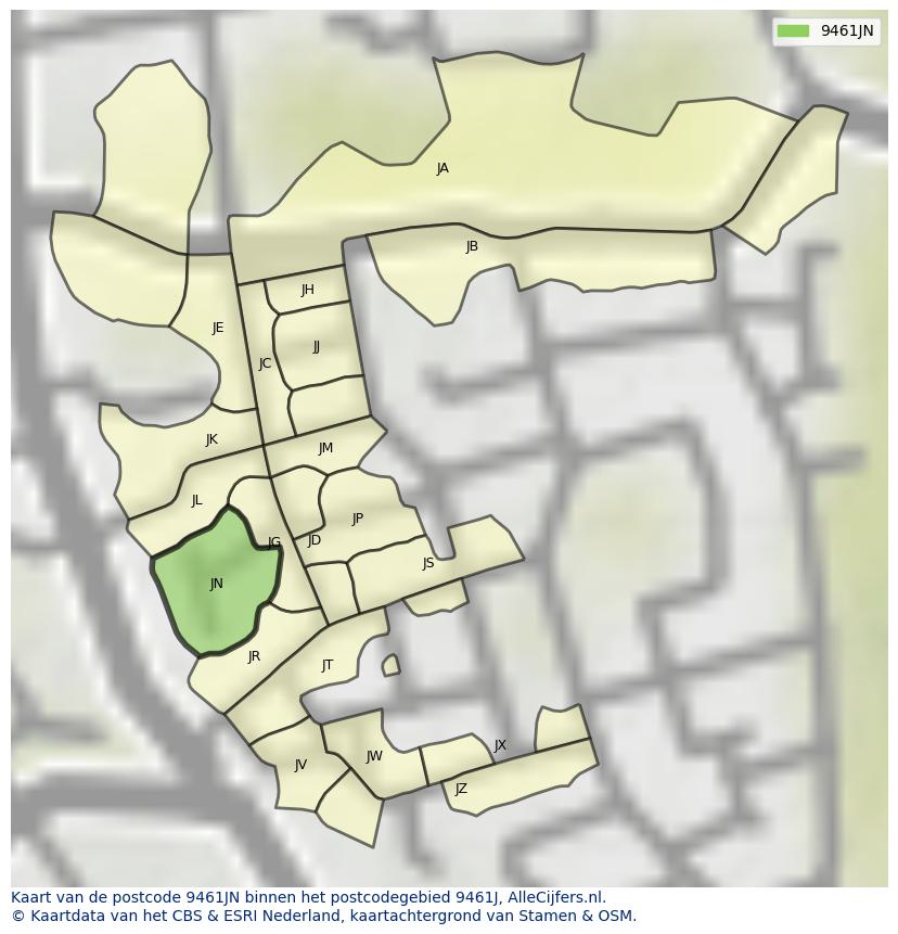 Afbeelding van het postcodegebied 9461 JN op de kaart.