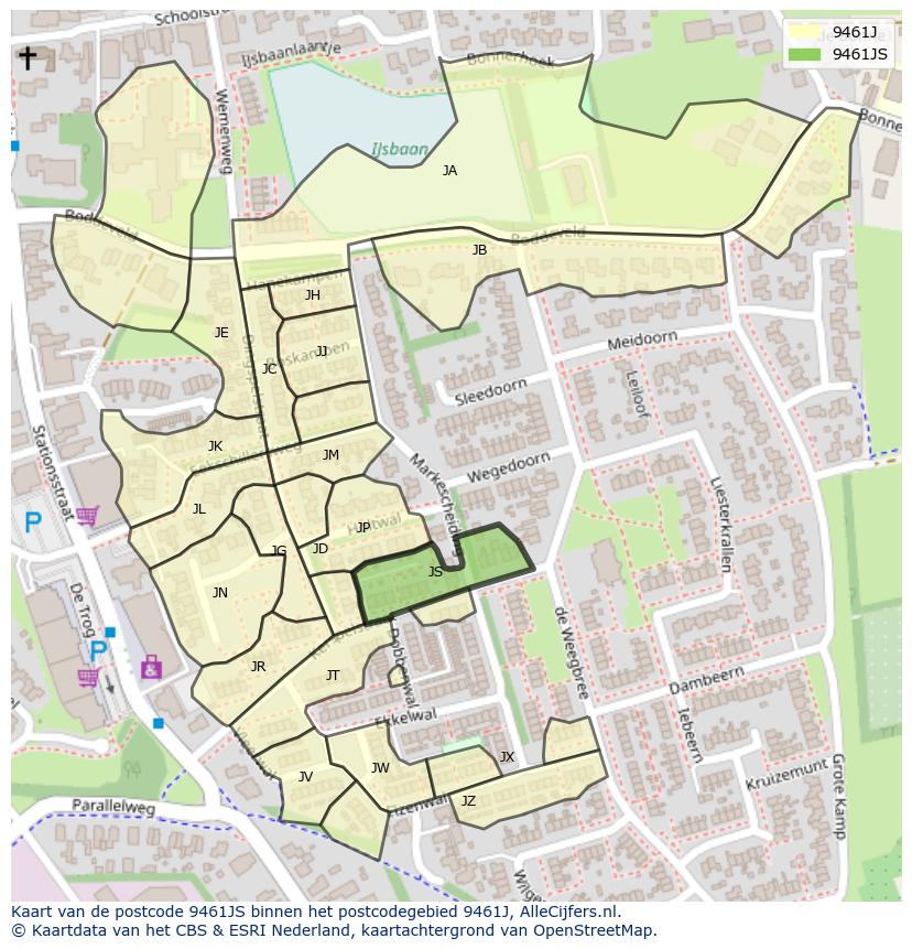 Afbeelding van het postcodegebied 9461 JS op de kaart.