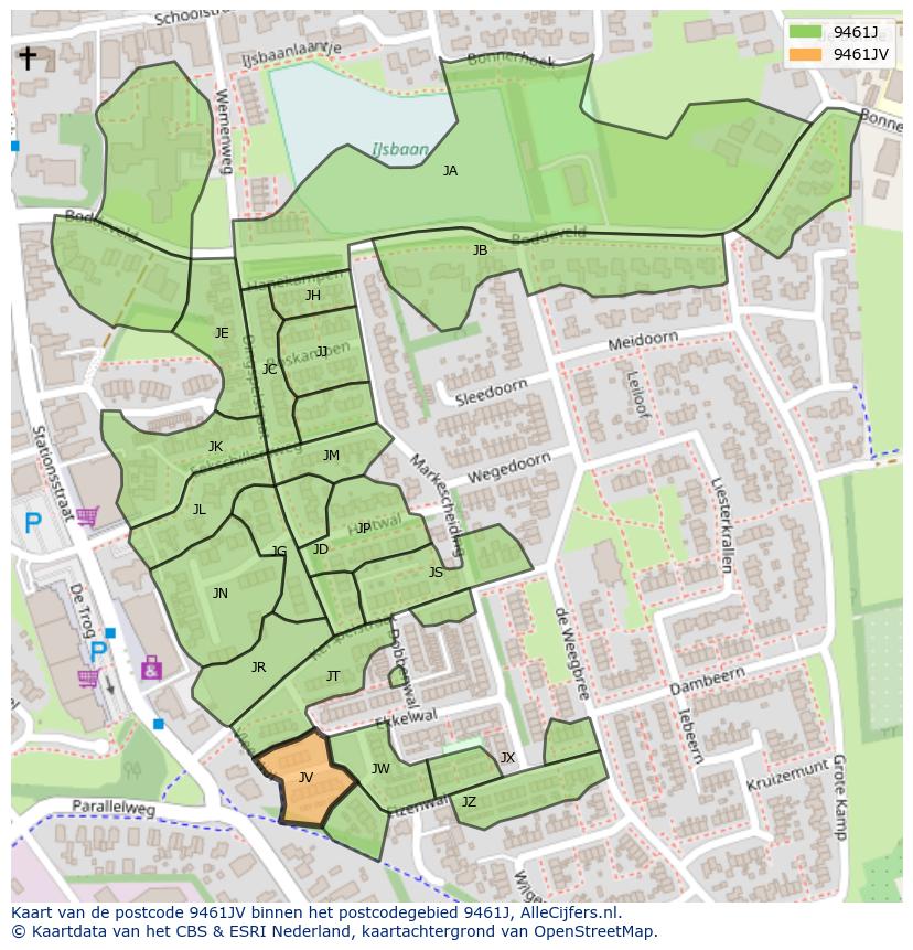 Afbeelding van het postcodegebied 9461 JV op de kaart.