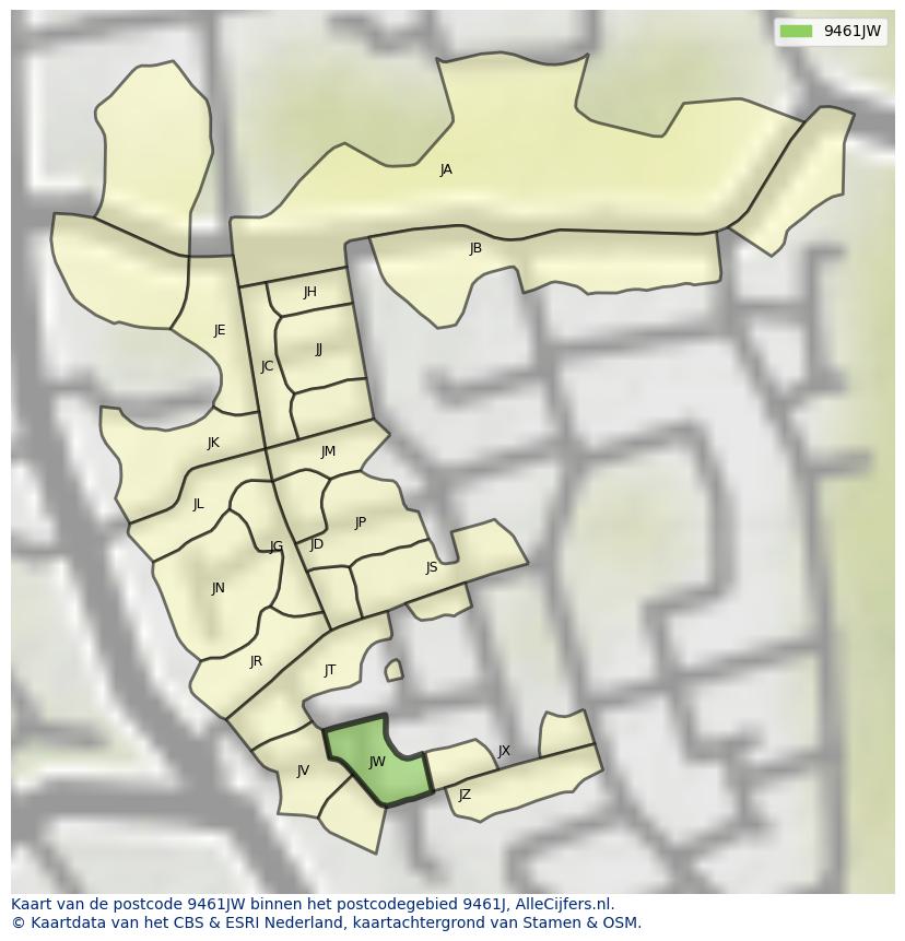 Afbeelding van het postcodegebied 9461 JW op de kaart.