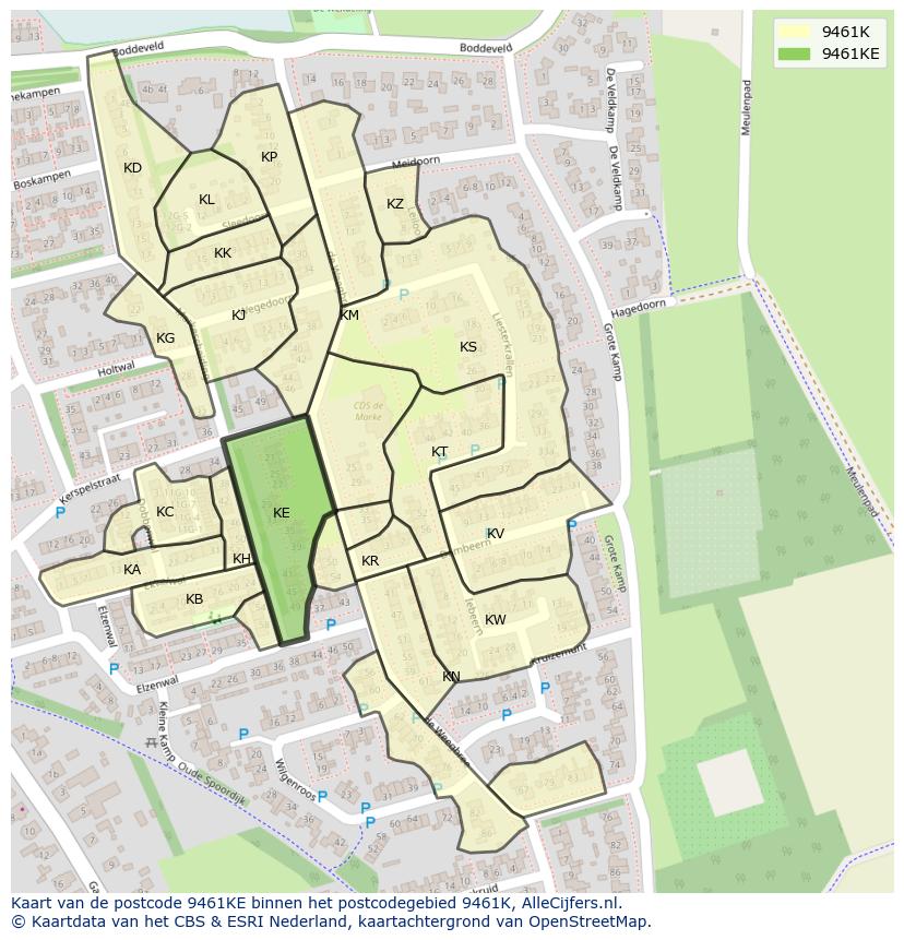 Afbeelding van het postcodegebied 9461 KE op de kaart.