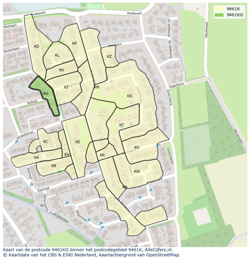 Afbeelding van het postcodegebied 9461 KG op de kaart.