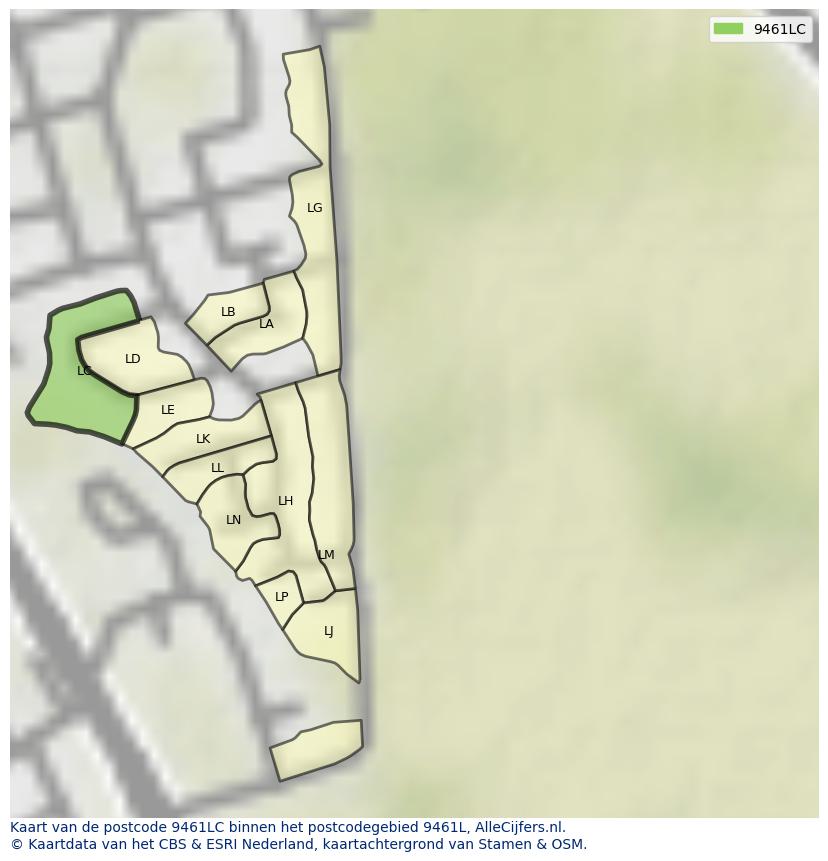 Afbeelding van het postcodegebied 9461 LC op de kaart.
