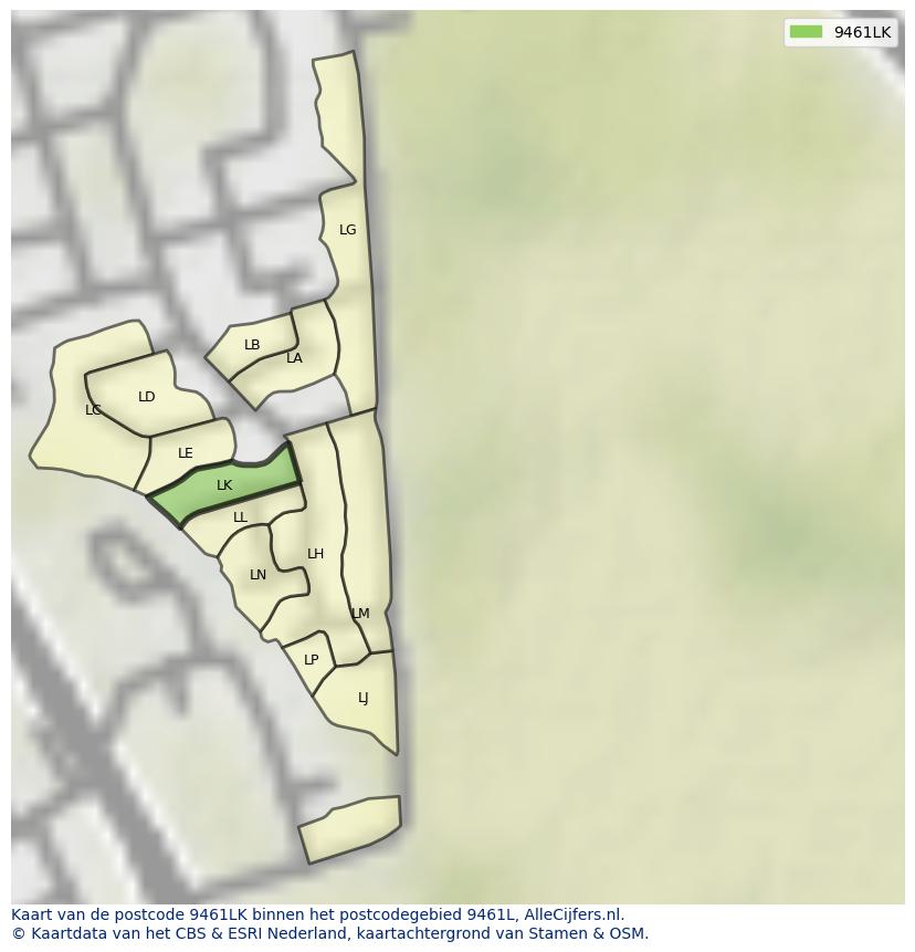 Afbeelding van het postcodegebied 9461 LK op de kaart.