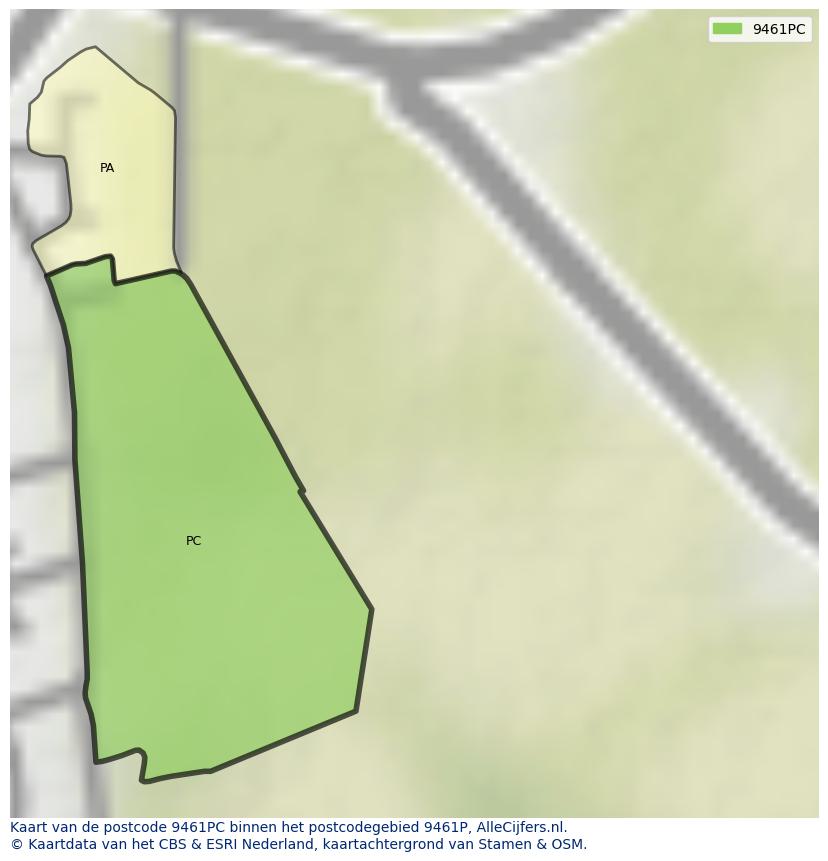 Afbeelding van het postcodegebied 9461 PC op de kaart.