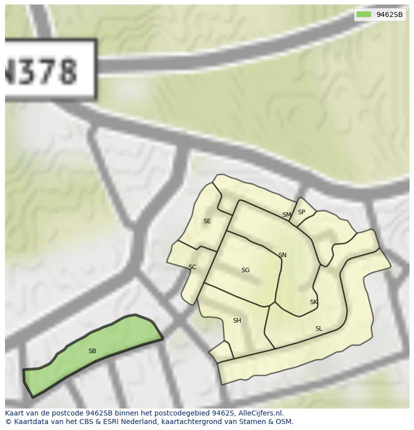 Afbeelding van het postcodegebied 9462 SB op de kaart.