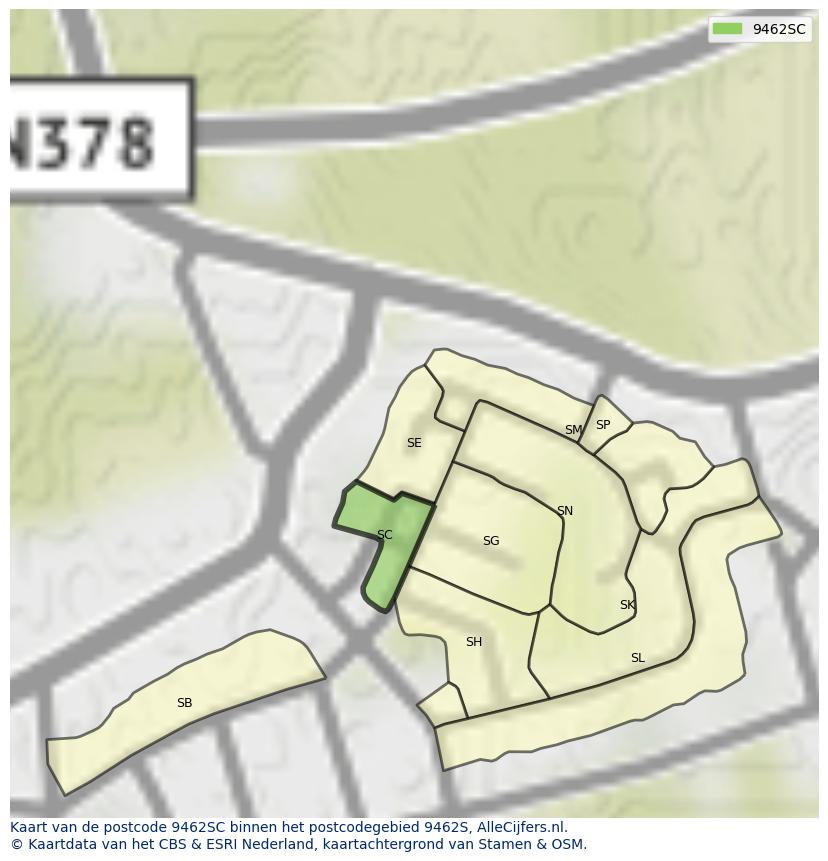 Afbeelding van het postcodegebied 9462 SC op de kaart.
