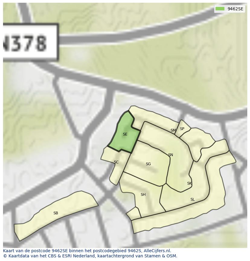 Afbeelding van het postcodegebied 9462 SE op de kaart.