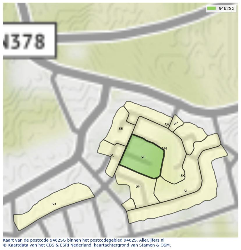 Afbeelding van het postcodegebied 9462 SG op de kaart.