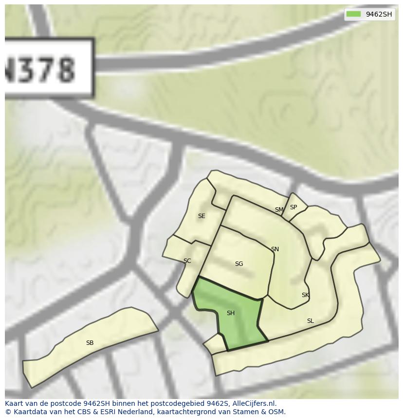 Afbeelding van het postcodegebied 9462 SH op de kaart.