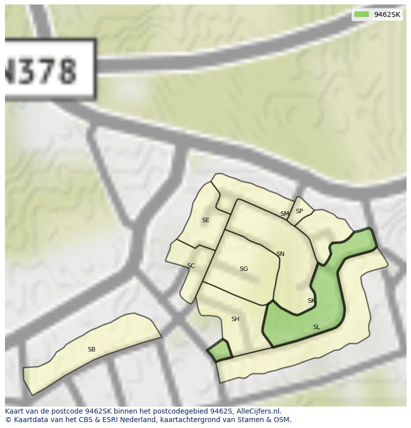 Afbeelding van het postcodegebied 9462 SK op de kaart.