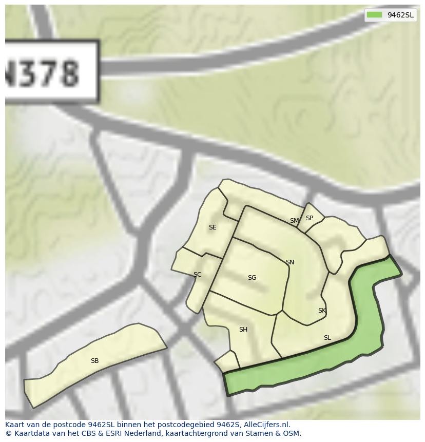 Afbeelding van het postcodegebied 9462 SL op de kaart.