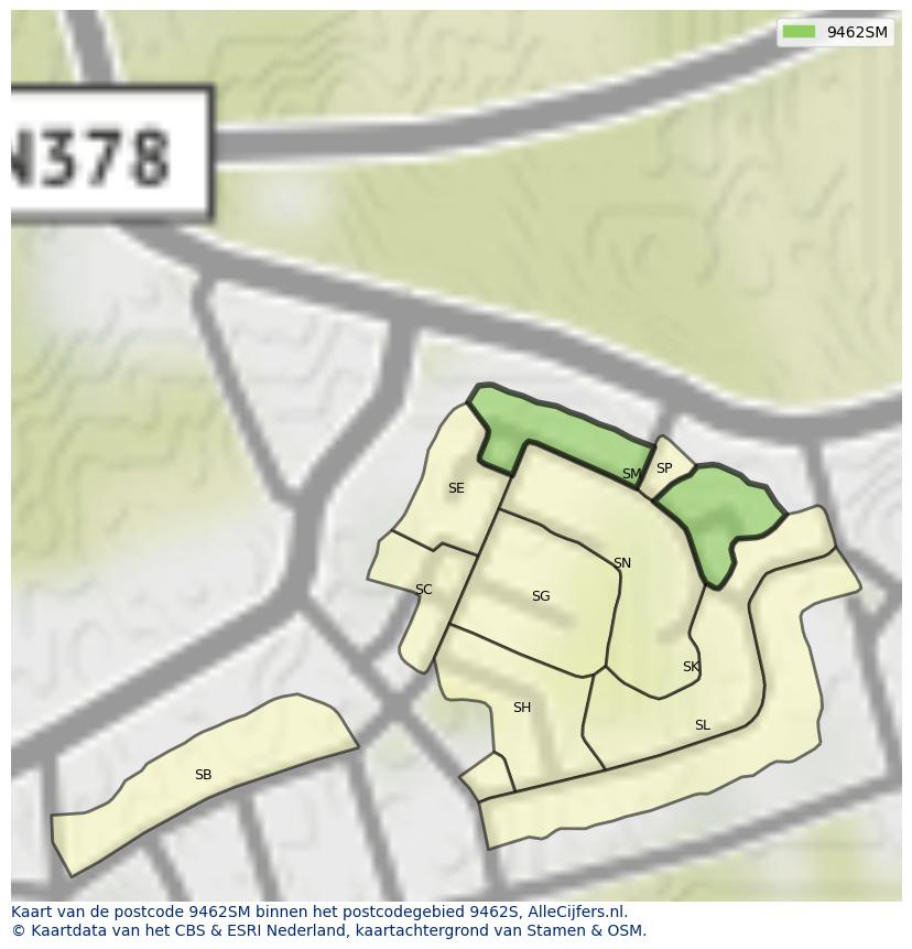 Afbeelding van het postcodegebied 9462 SM op de kaart.
