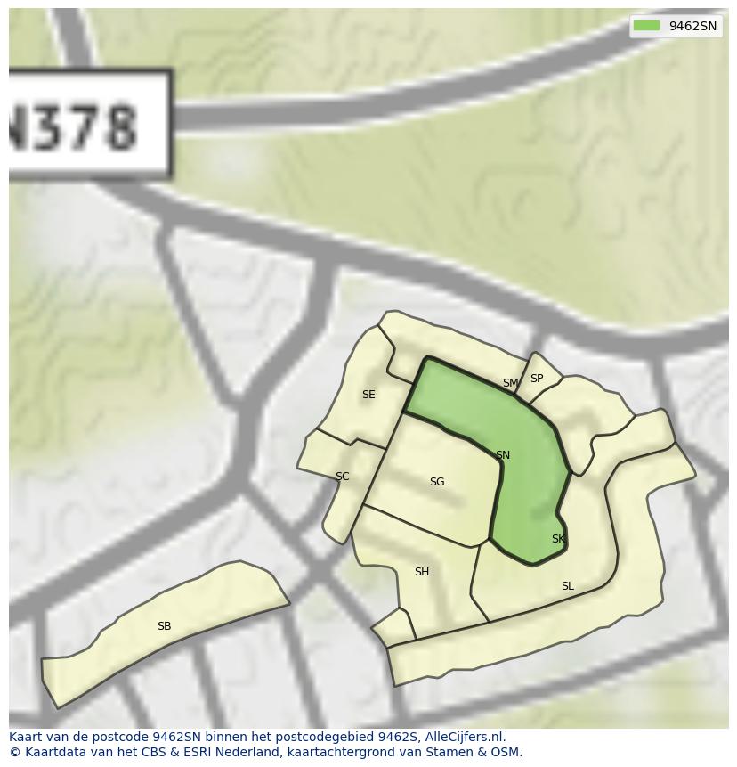 Afbeelding van het postcodegebied 9462 SN op de kaart.