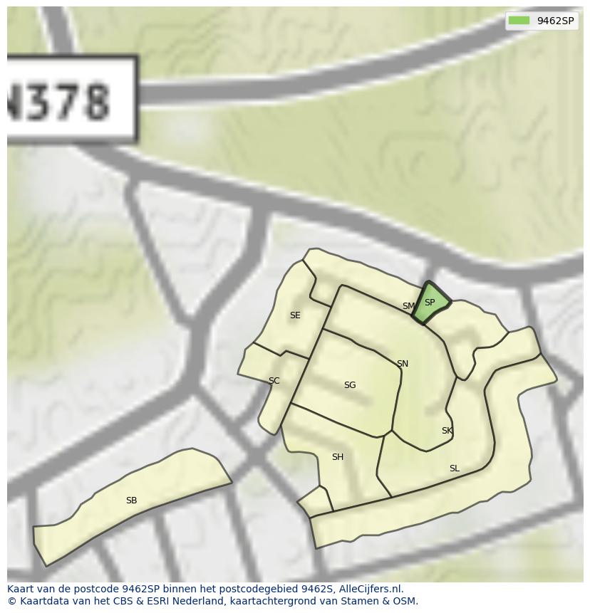 Afbeelding van het postcodegebied 9462 SP op de kaart.