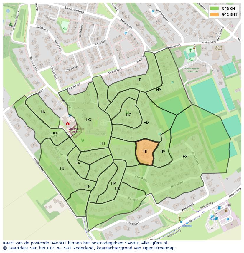 Afbeelding van het postcodegebied 9468 HT op de kaart.