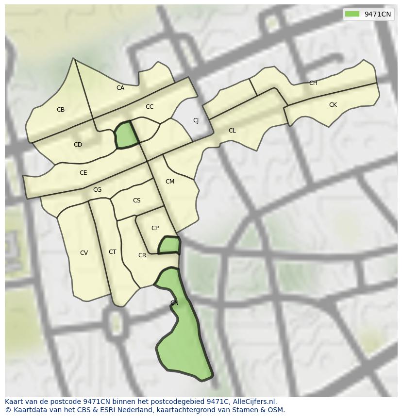 Afbeelding van het postcodegebied 9471 CN op de kaart.