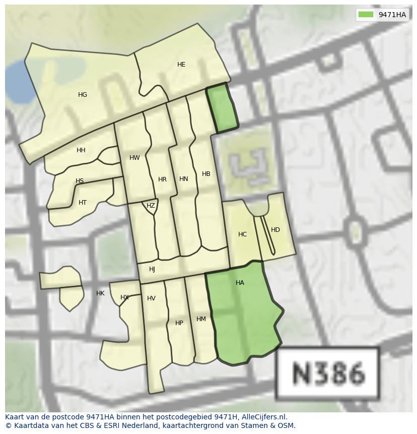 Afbeelding van het postcodegebied 9471 HA op de kaart.
