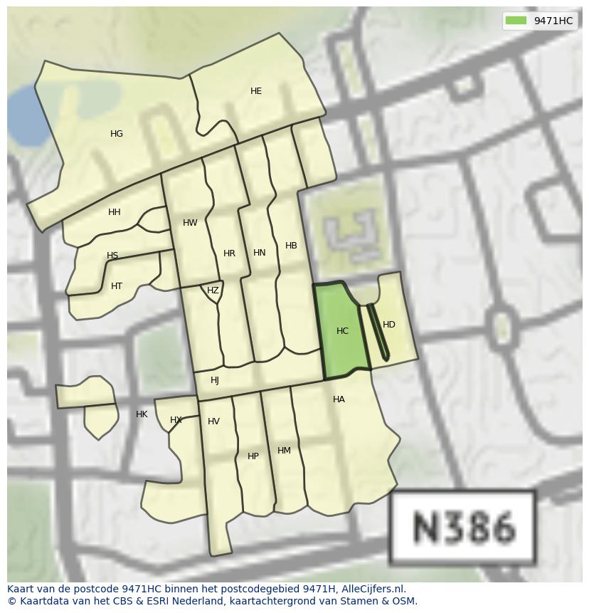 Afbeelding van het postcodegebied 9471 HC op de kaart.