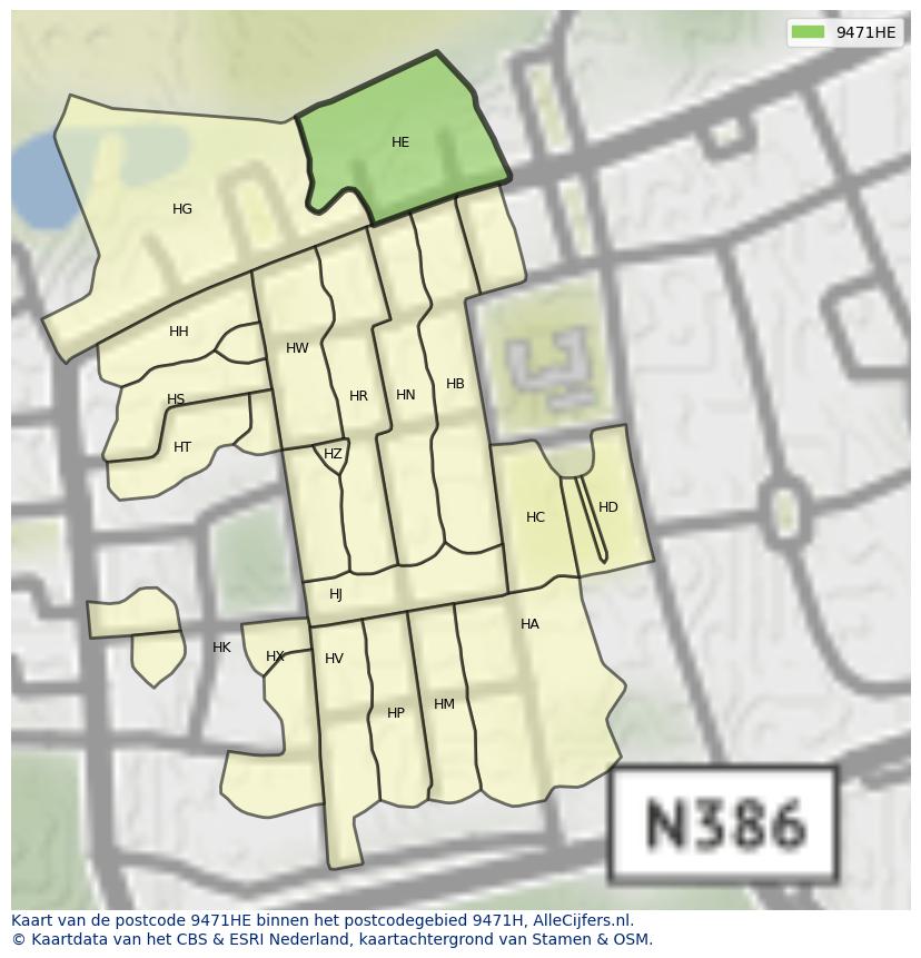 Afbeelding van het postcodegebied 9471 HE op de kaart.
