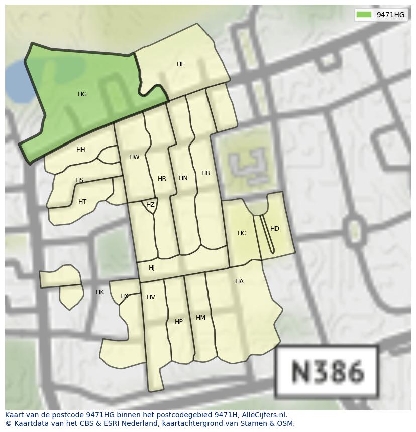 Afbeelding van het postcodegebied 9471 HG op de kaart.