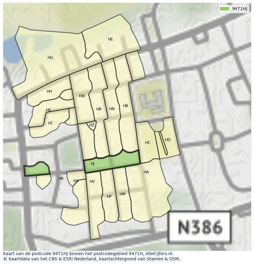 Afbeelding van het postcodegebied 9471 HJ op de kaart.