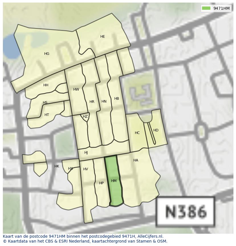 Afbeelding van het postcodegebied 9471 HM op de kaart.