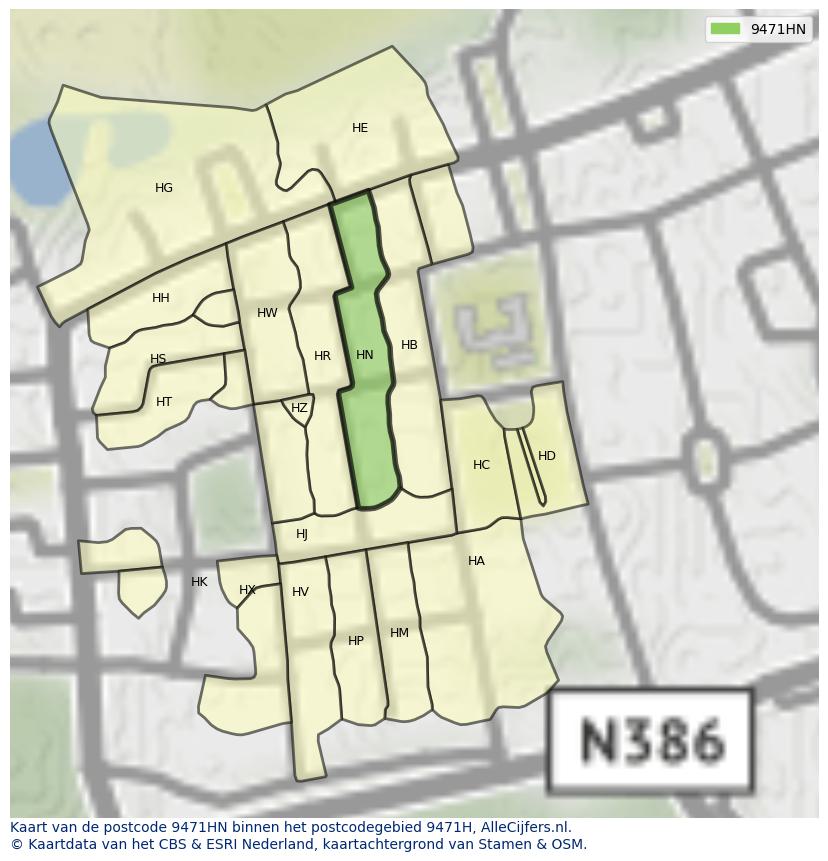Afbeelding van het postcodegebied 9471 HN op de kaart.