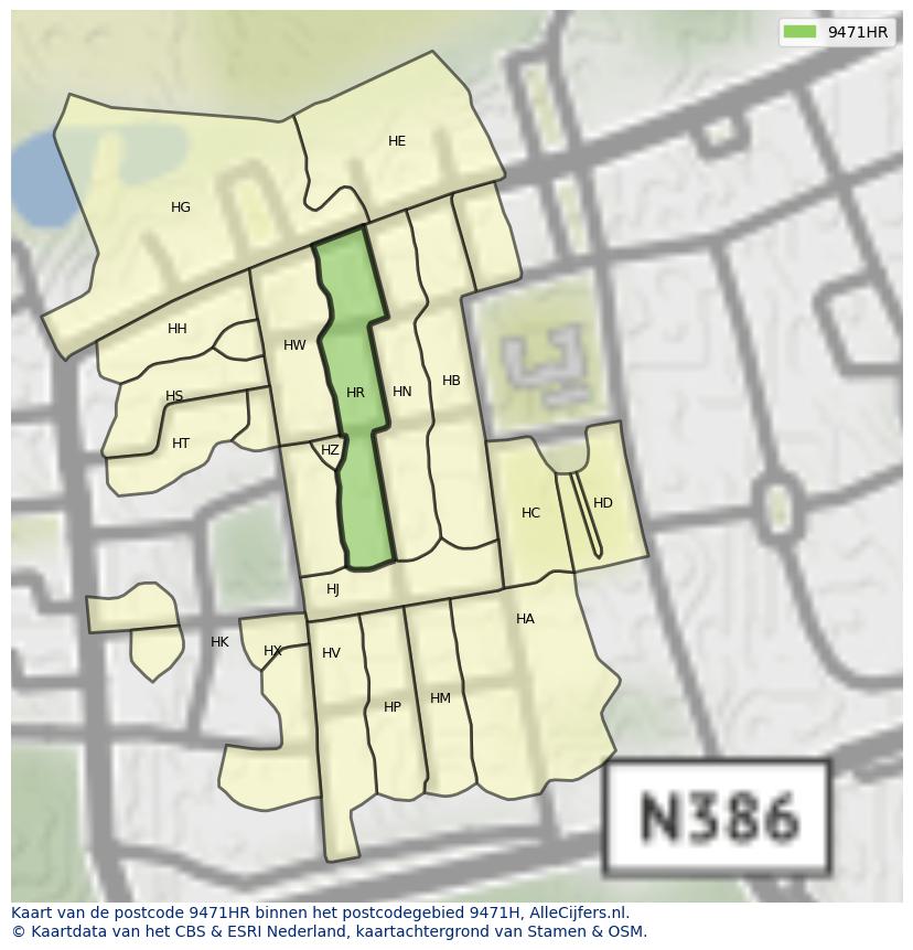 Afbeelding van het postcodegebied 9471 HR op de kaart.