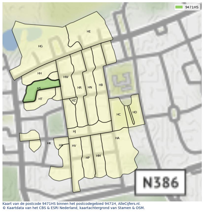 Afbeelding van het postcodegebied 9471 HS op de kaart.