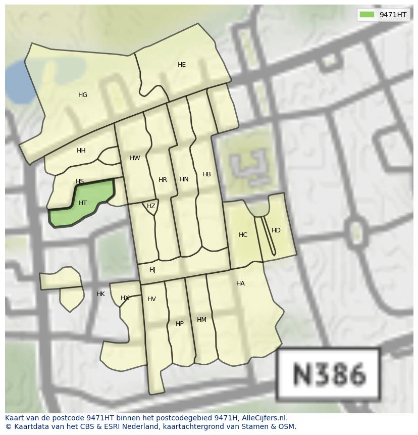 Afbeelding van het postcodegebied 9471 HT op de kaart.