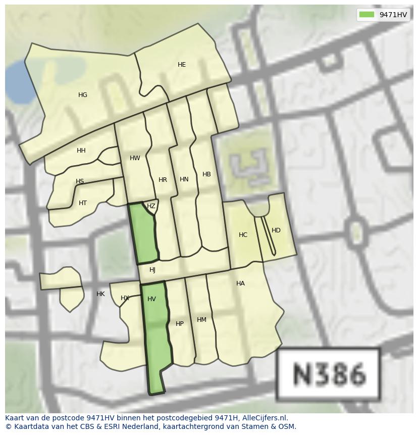 Afbeelding van het postcodegebied 9471 HV op de kaart.