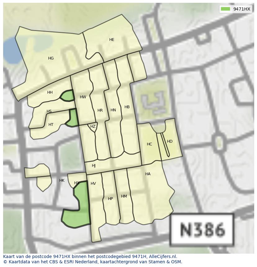 Afbeelding van het postcodegebied 9471 HX op de kaart.