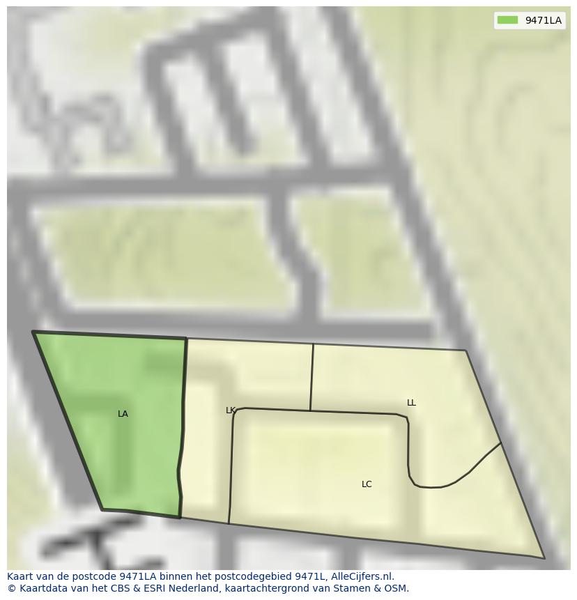 Afbeelding van het postcodegebied 9471 LA op de kaart.