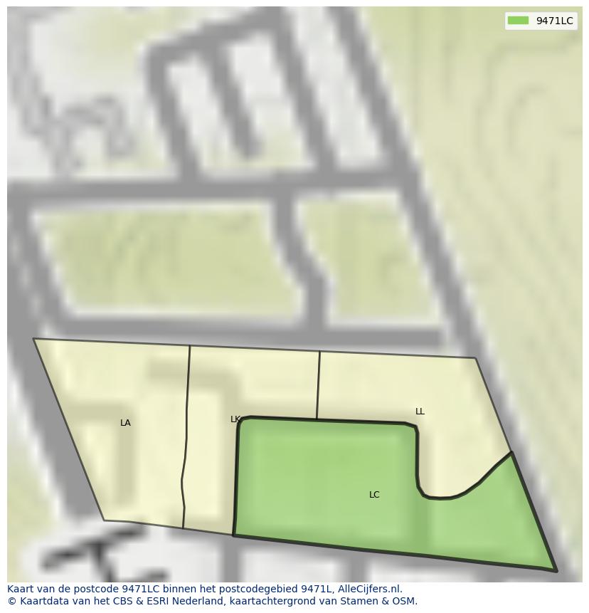 Afbeelding van het postcodegebied 9471 LC op de kaart.