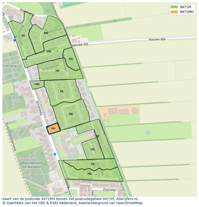 Afbeelding van het postcodegebied 9471 MH op de kaart.