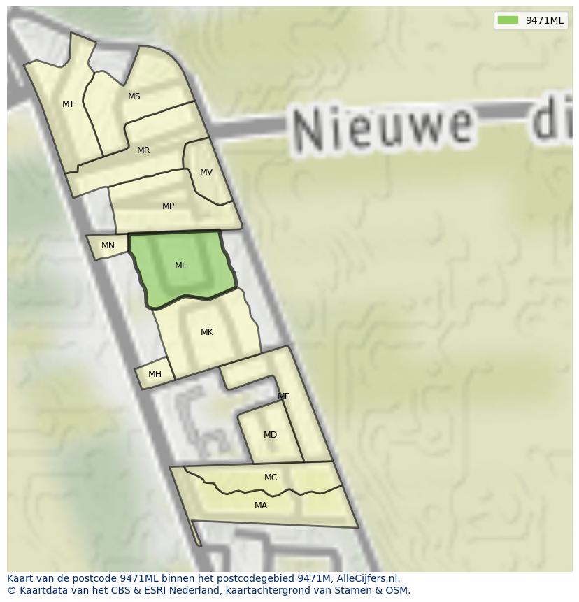 Afbeelding van het postcodegebied 9471 ML op de kaart.