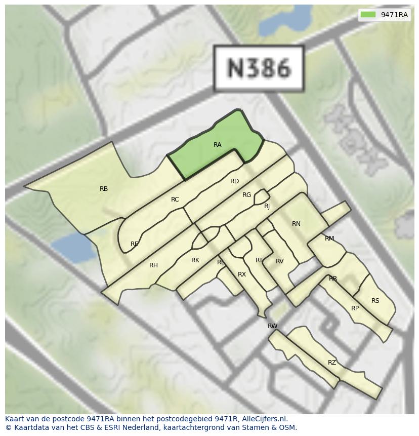 Afbeelding van het postcodegebied 9471 RA op de kaart.